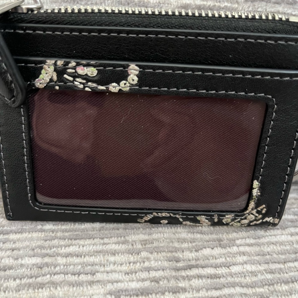 Coach Black Leather Card Case Keyring with Sequin Butterfly Accent - Picture 7 of 8